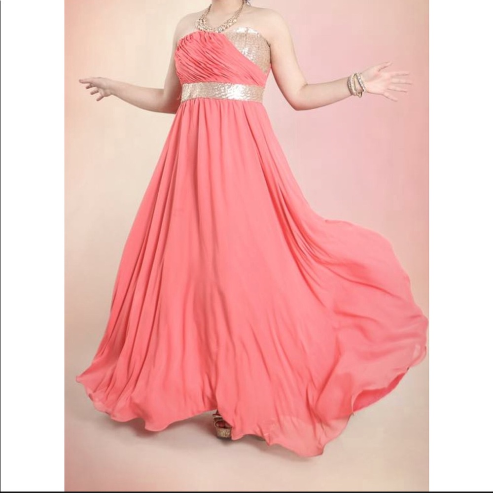 Coral Pink with Gold Accent Prom/Bridesmaid dress. - Picture 1 of 2
